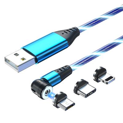 China New MP3/MP4 Player 540 Degree Rotation Obvious Flowing 3 In 1 Magnetic USB Charging Luminous Led Light Phone Charger USB Cable for sale