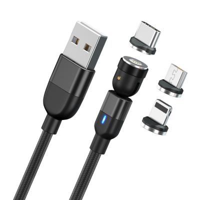 China High Quality MP3/MP4 Player 540 Degrees Rotating Magnetic Fast Charging Data Cable 3 In 1 Micro USB Phone Charger Cable For All Mobile Phones for sale