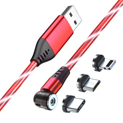 China New Mobile Phone Design 540 Degree Obvious Flowing Light 3 In 1 Cable USB Phone Charger Magnetic Charging Luminous Cable For Micro/IOS/Type C for sale