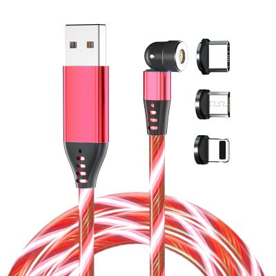 China 2021 Popular Cell Phone USB Cable 3A 540 Degree LED Magnetic USB Flowing Magnetic Fast Charging Cable For Micro/TypeC for sale