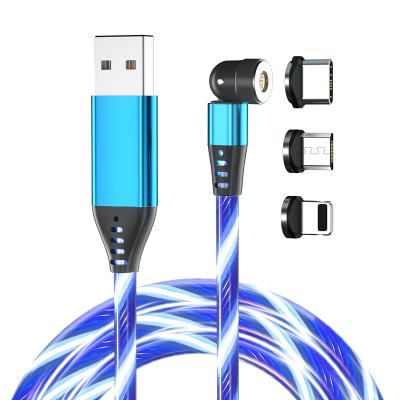 China MP3/MP4 Player Dropshipping 3 in 1 3A Magnetic Flow USB Charger 540 Degree Cable Blind Insert Fast Charging LED Data Luminous for Phones for sale