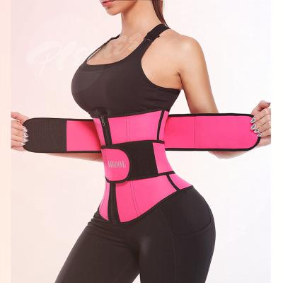 China Custom Logo Service Black Double Belt Compression Waist Cincher Corset Neoprene Fitness Waist Trainer Antibacterial Sports Girdle for sale