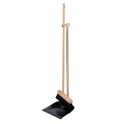 China Eco-Friendly Mopanda FSC Certified Beech Wood Horsehair Dustpan And Broom Set for sale