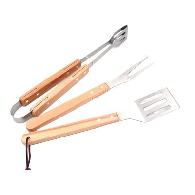 China Easily Cleaned 2022 Natural Wooden Spatulas / Stainless Fork / Tongs BBQ Accessories Set for sale