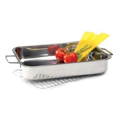 China Hotel Home Restaurant Outdoor Stainless Steel Roasting Pan With Rack Rectangular Bake Pan Baking Tray Sheet With Cooling Rack for sale