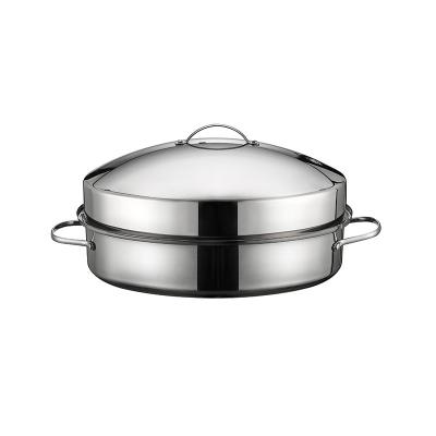 China General Use For Gas And Induction Cooker 18 Inch High Stainless Steel Domed Covered Oval Roast Pan Turkey Pan With Lid Grate Mirror Polish And For Turkey Cook for sale