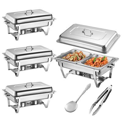 China Food Equipment 4 Pack 8L Chafing Dish Buffet Set, Stainless Steel Food Warmer Set, Rectangular Buffet Server with Tongs and Spoons for Parties for sale