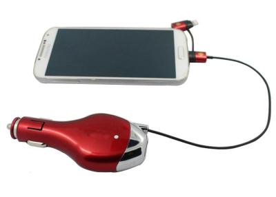 China High Performance Mobile Phones Car Charger Dual Micro USB Retractable Cable for sale