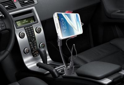 China Plastic  Car charger Holder Two Usb Port 360°degrees 110 -140 mm for sale