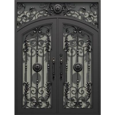 China 2021 modern design modern metal decoration wrought iron entry door for sale