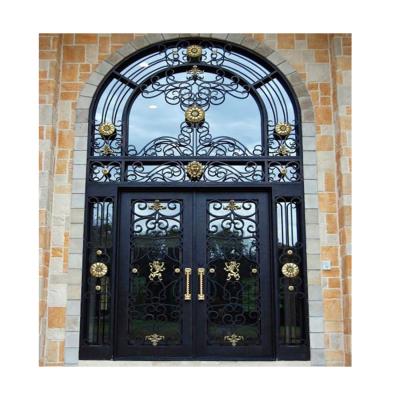 China China Manufacturer Modern Professional Wrought Iron Glass Front Doors for sale