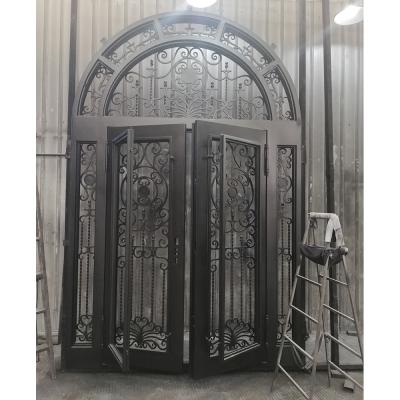 China Waterproof custom-produced steel wrought iron exterior security double door for sale