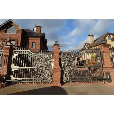 China Durable Basic Iron Track Designs Luxury Solid Wrought Iron Gate For Villa for sale