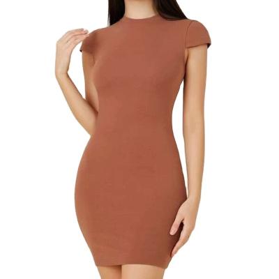 China Custom Anti-Wrinkle Ladies Wholesale Basics Solid CapSleeve Bodycon Dress Made Of 100% Cotton for sale