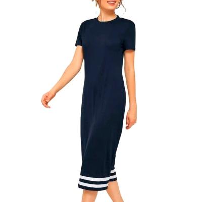 China High Quality Stylish Anti-Wrinkle Ladies Clothing Short Sleeve Knitted Cotton Midi Dress For Women for sale