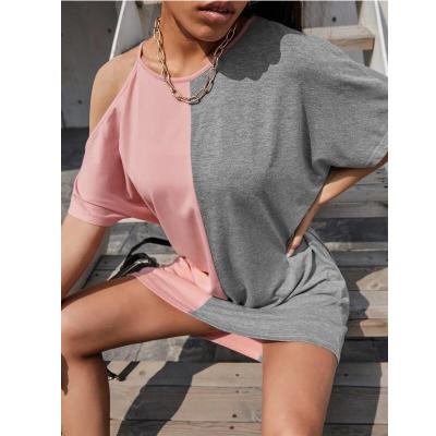 China Wholesale Lady Plus Anti-wrinkle OEM Size Loose Fit Loose Fit T-shirt Dress Women's Summer Tee Asymmetric Tee Dress for sale