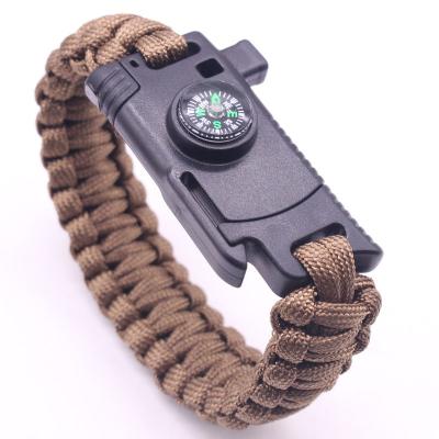 China Outdoor Camping Paracord Survival Bracelet Fire Starter Compass and Buckle 6-8 inches for sale