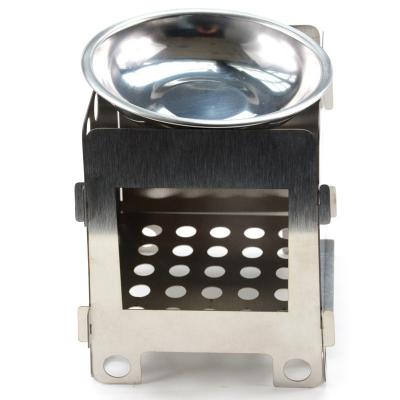 China 105mm Portable Stainless Steel Foldable Mini Backpacking Camping Wood Burning Stove for sale