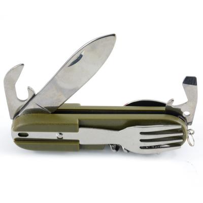 China Spoon Included Portable Stainless Steel Folding Knife Fork Set for Camping Survival for sale