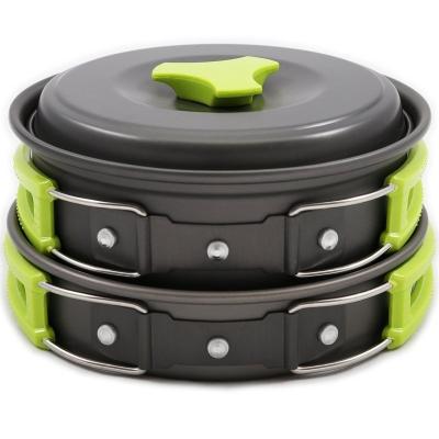 China 1-2 Person Outdoor Camping Cooking Pot Set 152X72MM Aluminum Portable Cookware Mess Kit for sale