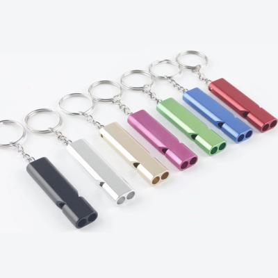 China Double Pipe Aluminum Alloy Whistle for Lanyard Keychain Double Tube High Frequency Style for sale