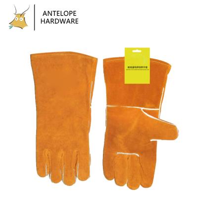 China Internal Hand Protection Single Layer Design Hand Safety Protection Orange Cow Leather Welding Work Gloves for sale