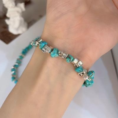 China High Quality Boho Vintage Wind Pine Stone Bead Stemperament Silver Bracelet For Women Trendy Jewelry for sale