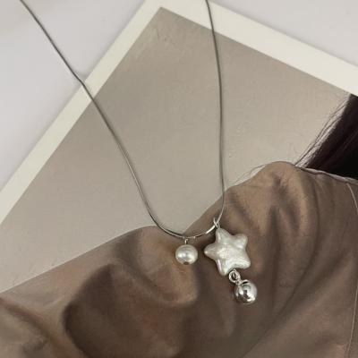 China Fmodern Retro Starstar Elegant S925 Silver Pearl Clavicle Necklace French Baroque Chain High Quality for sale