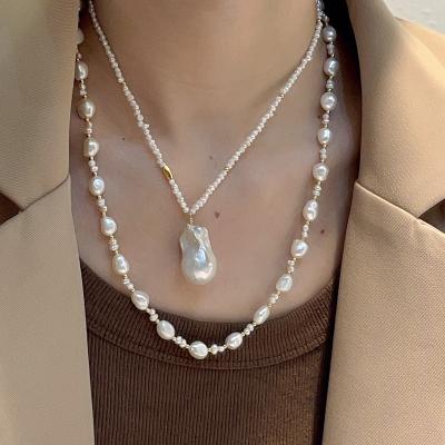 China Fashionable high-grade INS wind gold simple rice beads Baroque silver big bead necklace S925 temperament necklace for sale