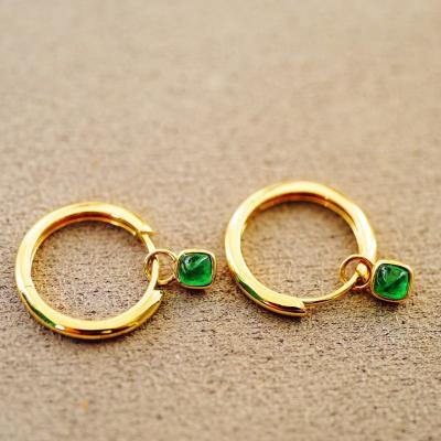 China High Quality Elegant 18K Gold Plated Emerald Drop Earrings Green Crystal Circle Dangling Bamboo Earrings for sale