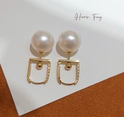 China High Quality Women's Rhinestones Letter Big Pearl Ear Stud 18K Gold Delicate Earrings For Women Girl Korean Gifts for sale