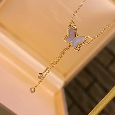 China 2023 New Arrival High Quality 18K Gold Diamond Double Butterfly Tassel Necklaces For Girls Gift for sale