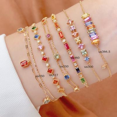 China 2023 High Quality Simple Colorful Zircon Women's Popular Fashion 18K Gold Plated Rectangular Gem Bracelet for sale