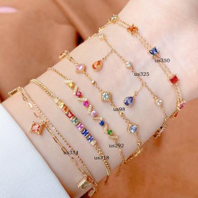 China Natural Sapphire Ruby Colorful Gems Rainbow 18K Gold Jewelry Bracelet High Quality For Women Girls Fashion Beautiful for sale