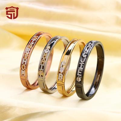 China Hot Sale Hiphop DIY Letter Women Jewelry Bracelets Bangles & Bangles Gold Plated Slider Bangles for sale