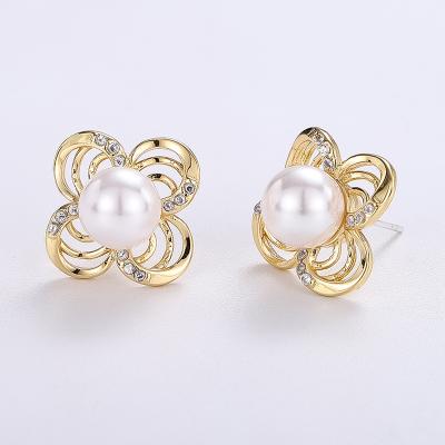 China Lateefah CLASSIC 2019 hot sale pearl earrings inlay earrings wedding flower earring for women jewelry for sale