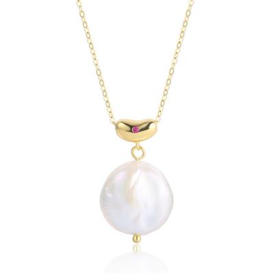 China Fashion Pure Silver Simple Border Baroque Necklaces Pearl Necklace Drop S925 Pendant Necklace for sale