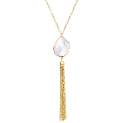 China 2020 newest fashion high quality tassel sweater pearl shell woman long plated 14k gold jewelry necklace for sale