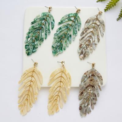 China Hawaiian acetate monstera leaf OEM shangjie jewelry palm leaf earring pendant trendy colorful TRENDY earring for sale