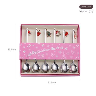 China Stocked Popular Amazon Christmas Stainless Steel Gold Fork Silver Spoon Set With Christmas Pendant for sale