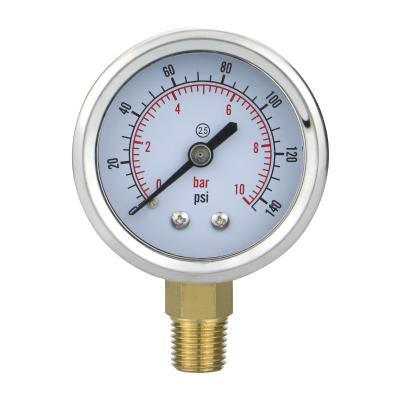 China 50mm Threaded Stainless Steel Connection ZG1/4 2.5 Stainless Steel Vacuum Liquid Filled Pressure Gauge Housing for sale