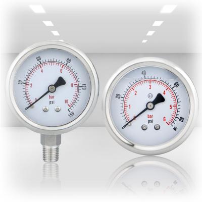 China Housing Stainless Steel Brass Connection Oil Filled Pressure Gauge Gauge for sale