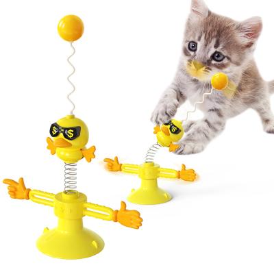 China New Stocked Type Tumbler Ball Funny Cat Stick Spring Bird Cat Interactive Pet Toy for sale