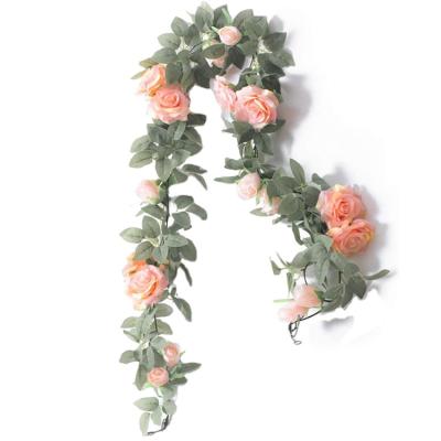 China Wholesale Art Decor RTS Artificial Flower Wreath Garland Rose Vine with 9 Fake Silk Roses for Party Wedding and Home Decor for sale