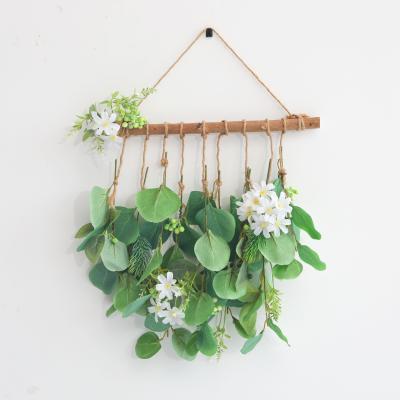 China Art Decor Bohemia Eucalyptus Green Leaf Artificial Flower Rose Wall Hanging Decoration for Home Decor and Natural Decoration for sale