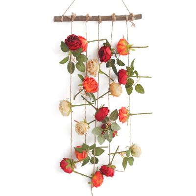 China Art Decor Hot Sale Retro Single Rose Artificial Flower Wall Hanging with Wooden Sticks for Home Fresh and Natural Decoration for sale