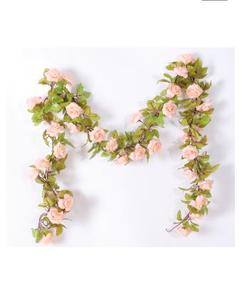 China Art Decor RTS Artificial Flower Rose Garland Flower Vine Wholesale Garland with 17 Fake Silk Roses for Party Wedding and Home Decor for sale