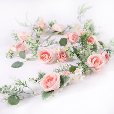 China Wholesale Art Decor RTS Artificial Flower Garland Silk Rose Rose Garland and White for Party Wedding Background Arch Wall Decor for sale