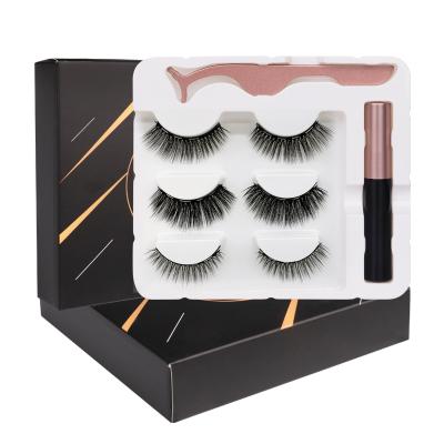 China Magnetic Eyelashes 3 Pairs 2021 High Quality Magnetic Eyeliner Lash Magnetic Eyeliner Silk And Lash Kit Black Waterproof End Lash Mate for sale