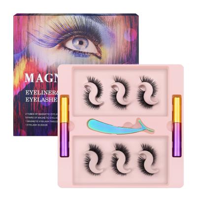 China New Arrival Thick Customize Logo Magnetic Eyelashes 6 Pairs Fluffy Magnetic Eyelash Set Magnet Liquid Eyeliner With Tweezers for sale